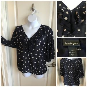 Navy Blue Ruffle Polka Dot Blouse